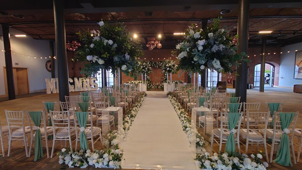 Wedding day decorations at the Titanic  Hotel in Liverpool