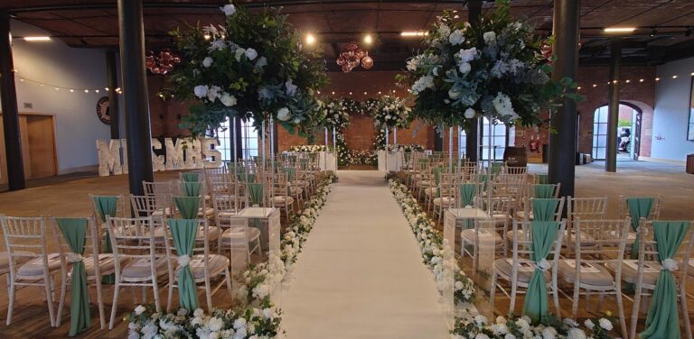 Wedding day decorations at the Titanic Hotel in Liverpool