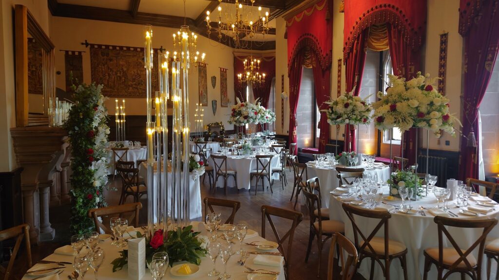 A previous wedding at Peckforton Castle after using our venue dressing