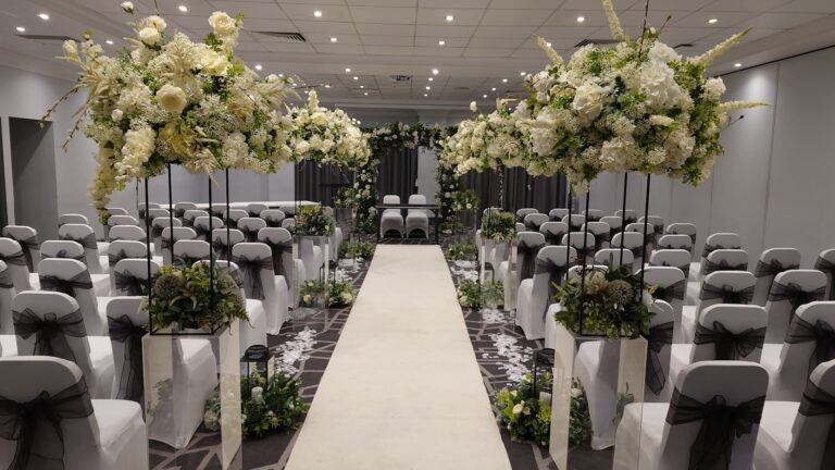 Monochrome wedding venue decor